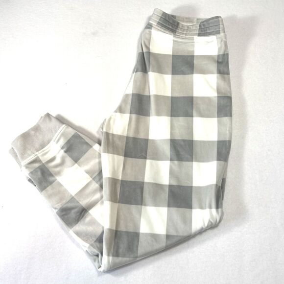 2 Pc Rachel Zoe Pajama Set Gray Plaid Velour Plush Jogger Style Pants - Picture 4 of 12